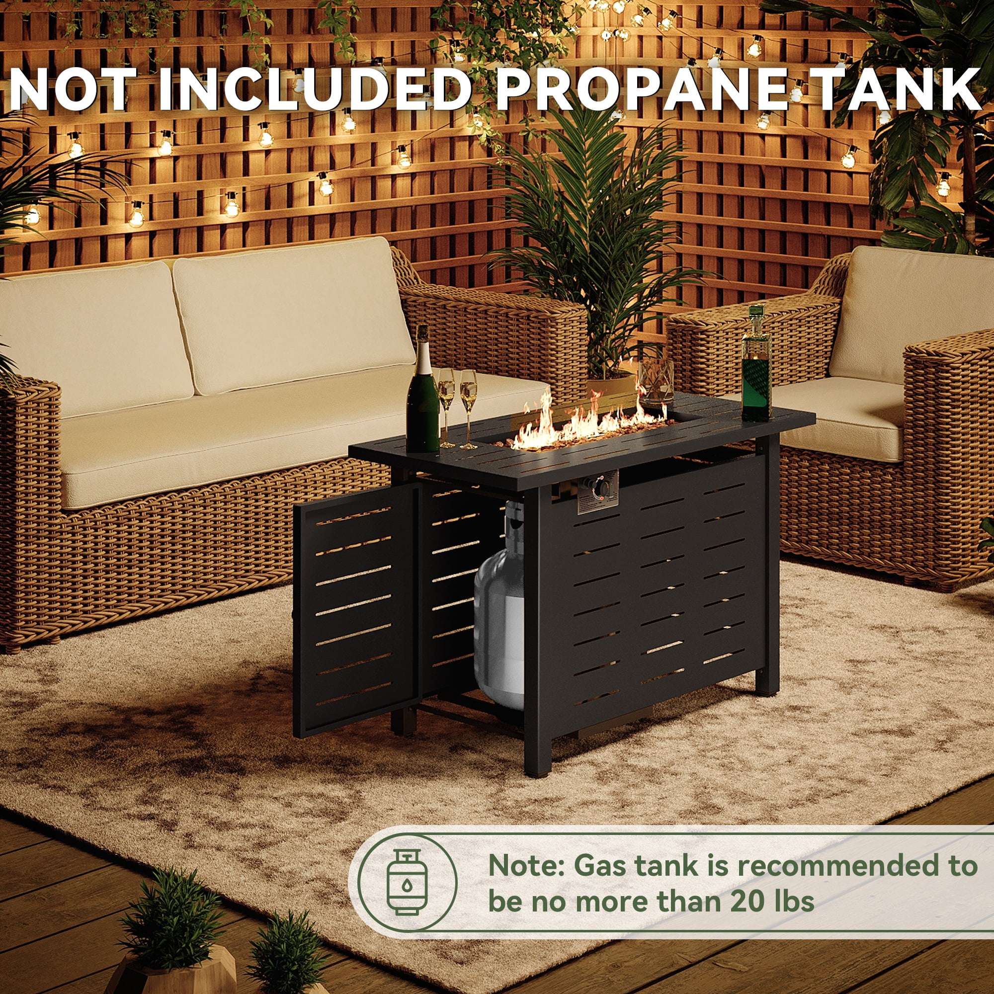 Aoxun 44" Propane Fire Pit Table, 50,000 BTU Auto Ignition Steel Gas Fire Pit with Removable Lid & Waterproof Cover for Patio, Backyard, Black