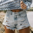 thumbnail image 2 of Noarlalf Jeans for Women Ripped Jeans Tassel Solid Shorts High Waist Shorts Denim Hole Perforated Plus Size Pants Blue L, 2 of 4