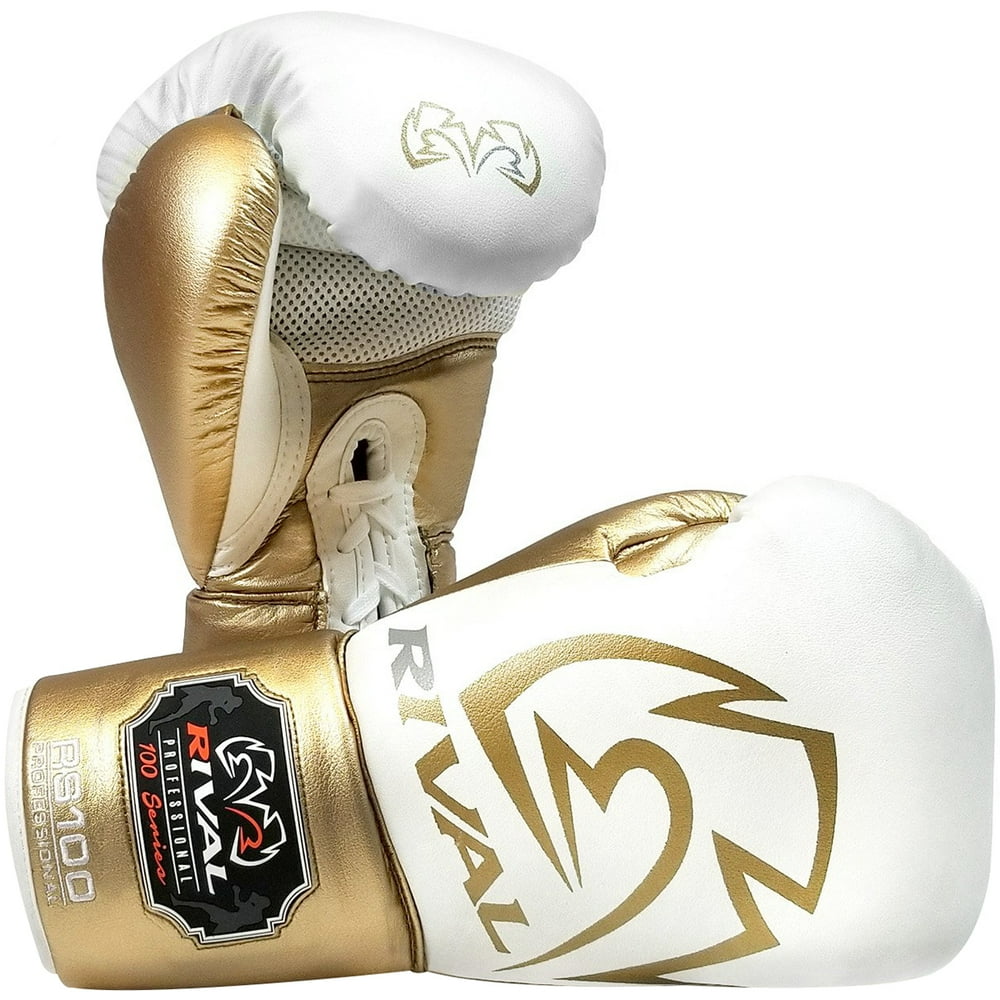 Rival Boxing RS100 Pro Sparring Boxing Gloves 16 oz. White/Gold
