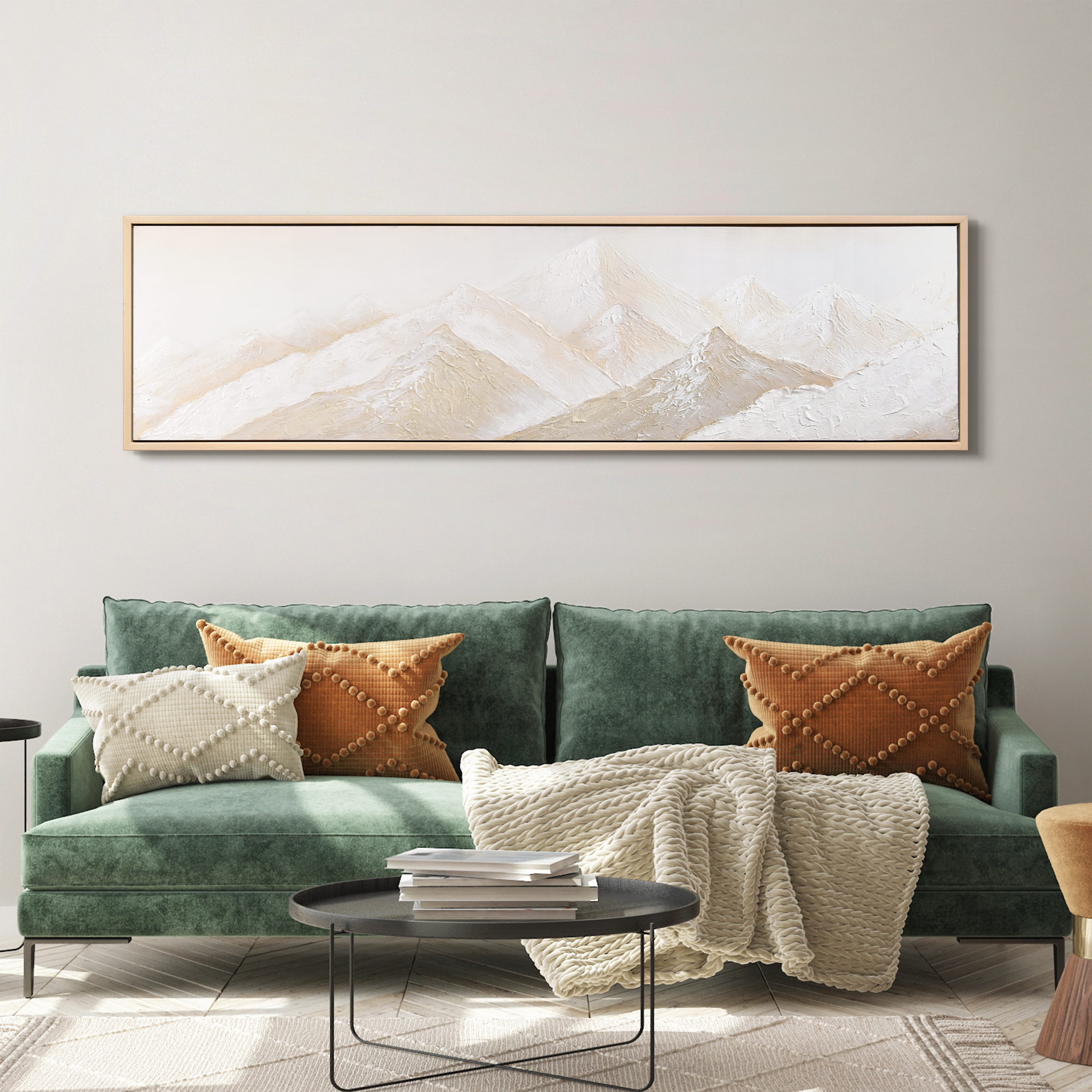 Panoramic Peaks Heavily Textured Hand Painted Framed Canvas Wall Art