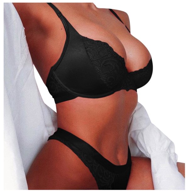 Conjunto de ropa interior sexy con sujetador de tres puntos para mujer - Nailon/Spandex, cintura baja