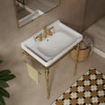 thumbnail image 6 of 28" Bathroom Console Sink, Wall-Mounted White Ceramic Vanity Basin with 3 Pre-drilled Faucet Holes, Freestanding Stainless Steel Support Legs with Towel Bar, No Faucet, Gold Color, 6 of 8