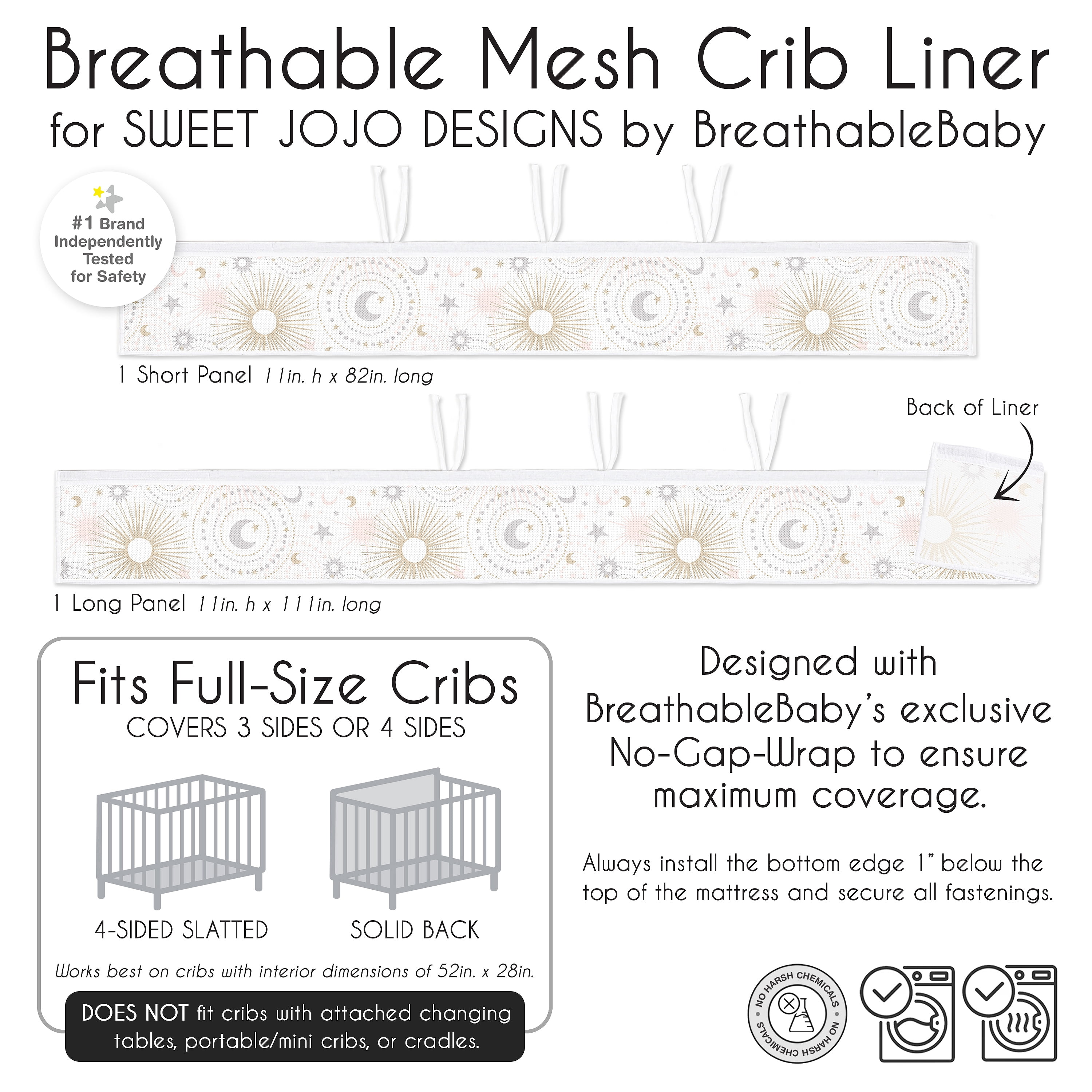 Sweet Jojo Designs + BreathableBaby Celestial Pink Gold and Grey Breathable Mesh Crib Liner Pad
