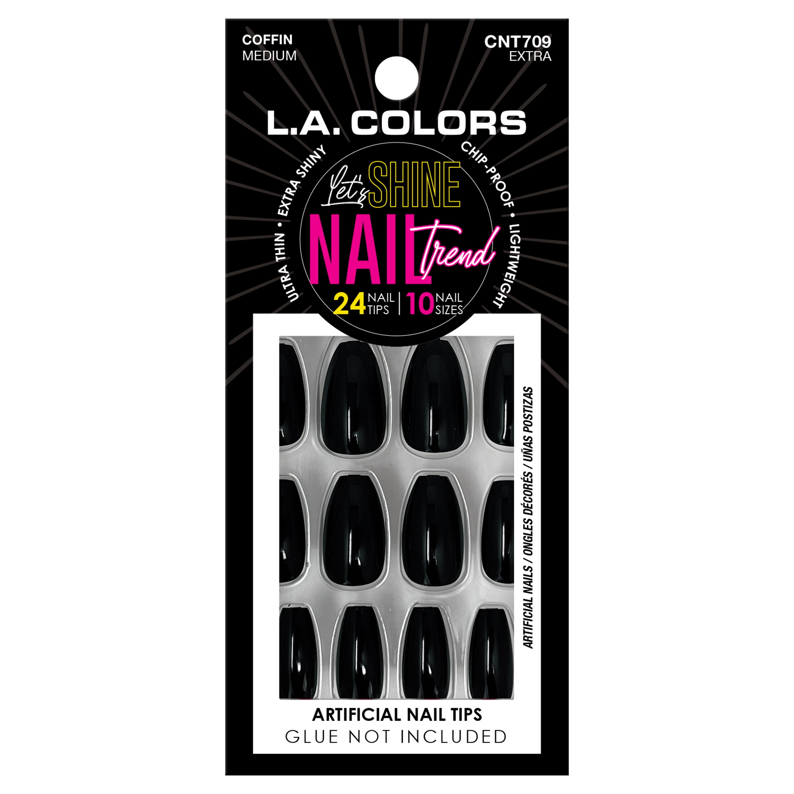 L.A. COLORS Shine Nail Trend Nail Tips, Coffin Shape, Extra, 24 Pieces
