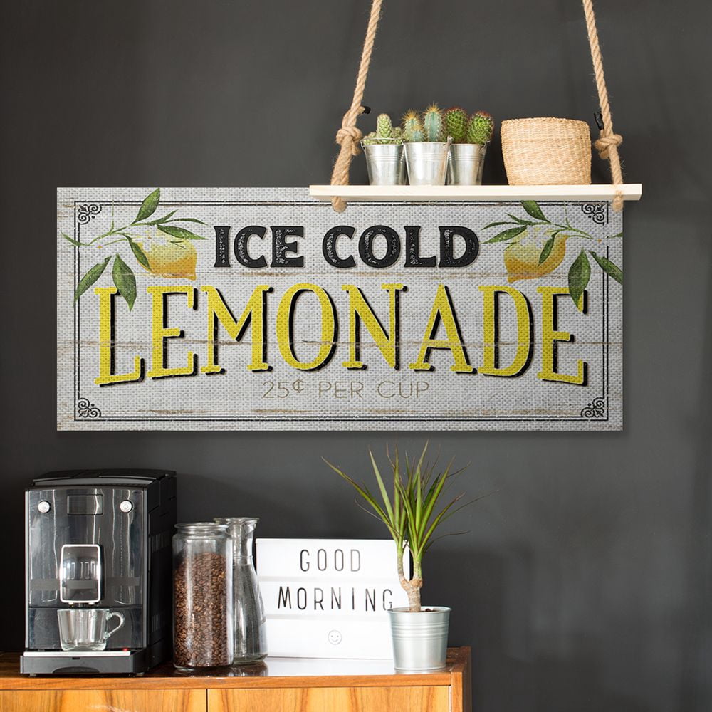Stupell Industries Vintage Beverage Stand Sign Ice Cold Lemonade Phrase Canvas Wall Art Design by Jennifer Pugh, 20" x 48"