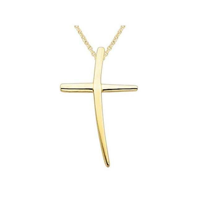 Collier Pendentif Croix Polie en Or Jaune 14K avec Chaîne