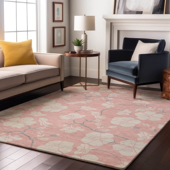 Addison Rugs Mayfield Premium Machine Washable Transitional Floral Pink Rectangle Rug, 9' x 12'