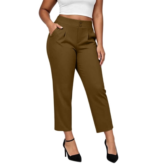 ZQUUVOU Dress Capri Pants for Women Solid High Waist Straight Leg with Pockets Stretchy Cropped Length Office Work Wear Brown