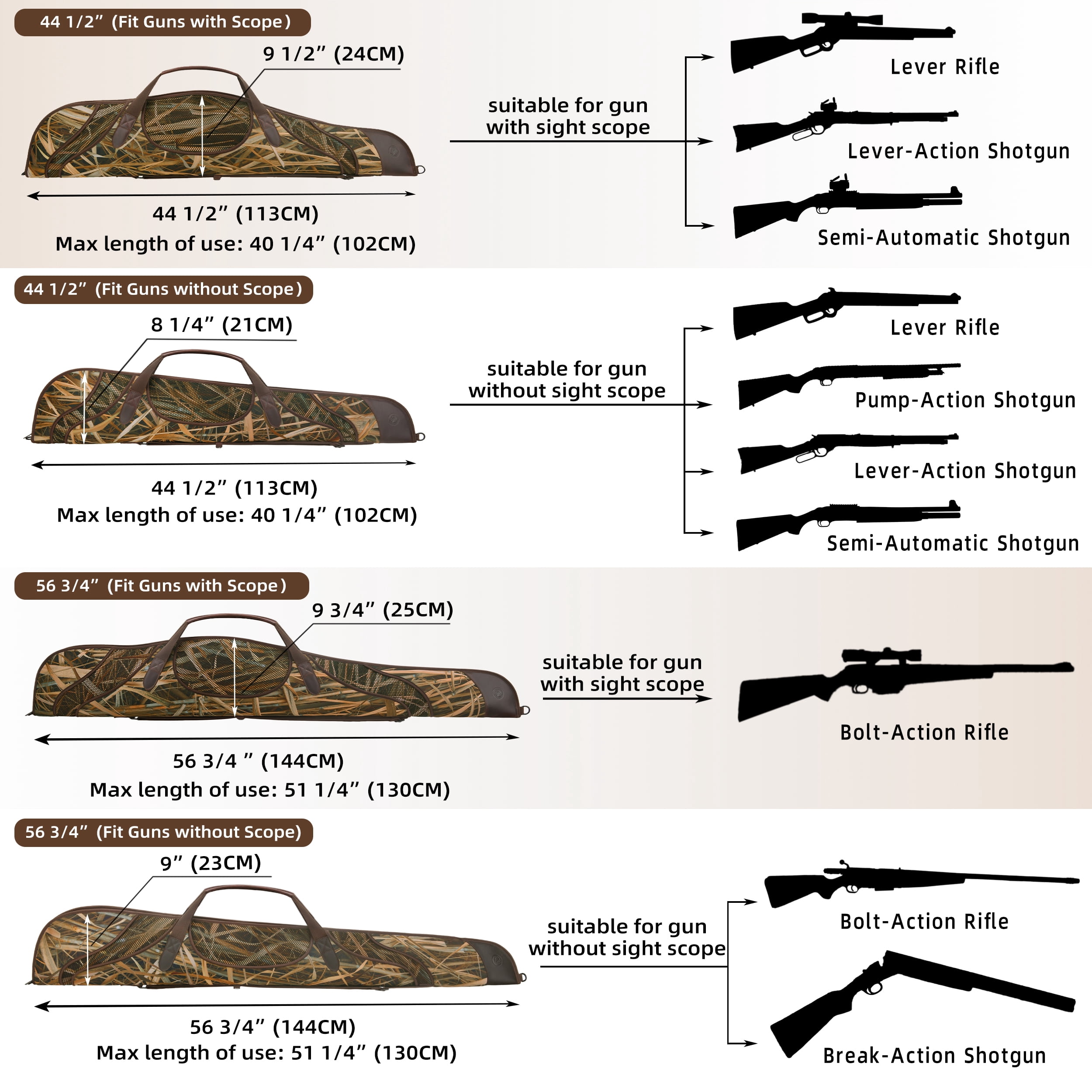 WAYNE'S DOG 44" / 56" Scoped Rifle & Shotgun Soft Case, Camo Gun Storage Bag, Durable