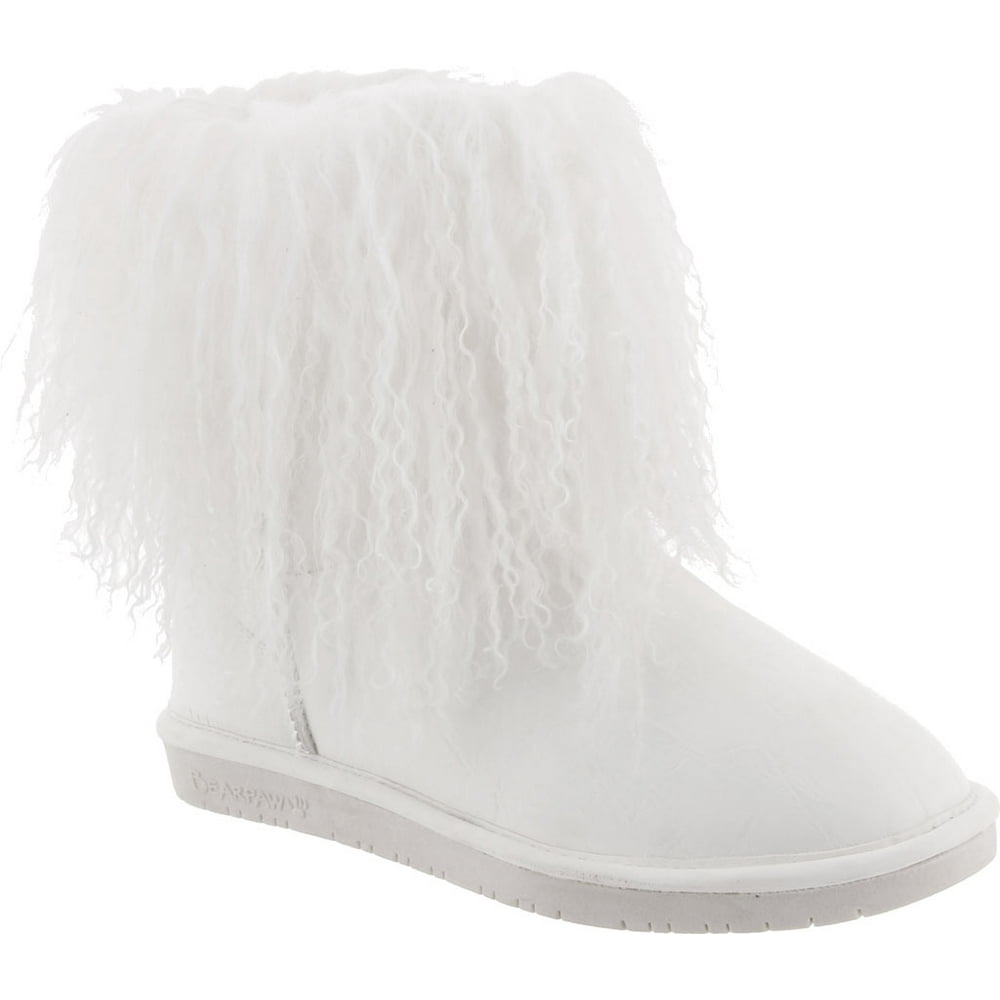 Bearpaw - Women's Bearpaw Boo Solids Furry Boot White Curly Lamb Hair ...