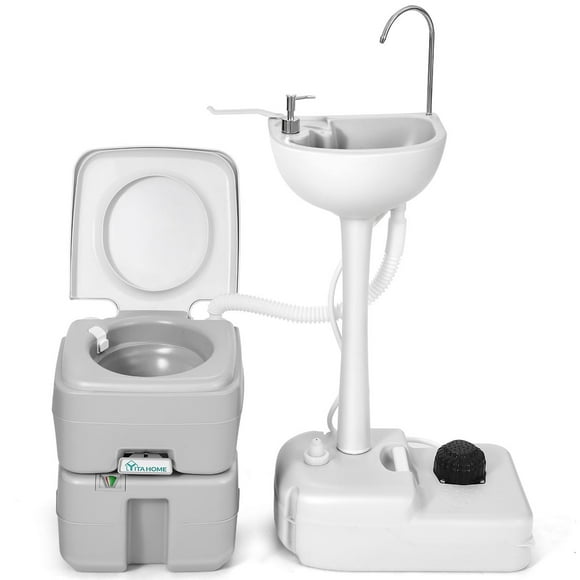 Dextrus 5.3 Gallon Portable Toilet and 17L Portable Camping Sink Hand Wash Basin Station & Flush Potty for Outdoor,Camping, RV Toilet
