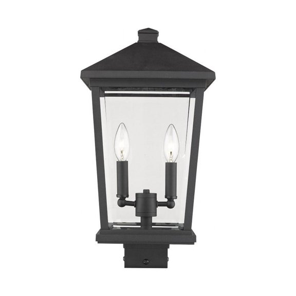 Z-Lite Beacon 2 Light 20" Glass Aluminum Outdoor Lamp Post Fixture in Black