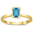 thumbnail image 1 of SZUL Women's Emerald Shaped 6X4MM Blue Topaz Solitaire Ring in 10K Yellow Gold, 1 of 4