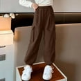 thumbnail image 2 of Eltusu Girls Cargo Pants, Elastic Bottom Relaxed Fit Multi-Pockets Running Sports Joggers Coffee Size 9-10 T, 2 of 6