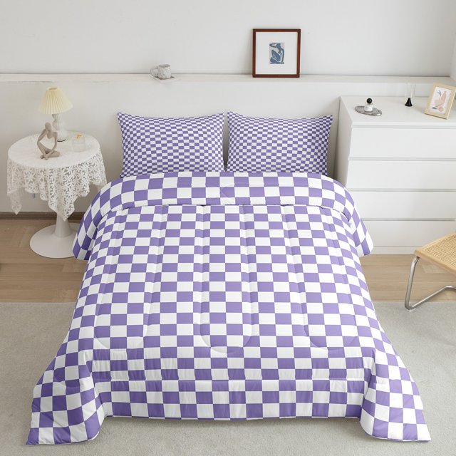 Erosebridal Vintage Checkered Bedding Queen Comforter Set, Square Geometric Down Comforter, Buffalo Check Decor, 3 Pieces