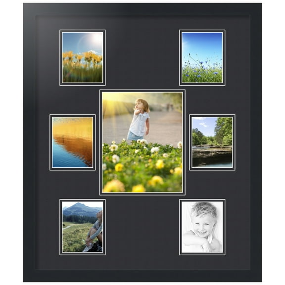 ArtToFrames Collage Photo Picture Frame with 1 - 8x10 and 6 - 4x5" Openings, Framed in Black with Black and Black Mats (CDM-3926-265)