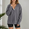 thumbnail image 2 of Sweatshirt for Women Oversized Casual Long Sleeve V Neck Button Henley Hoodie Shirts Solid Side Slit Sweatshirts, 2 of 7