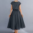 thumbnail image 5 of Jalioing Casual Midi Dress for Women Short Sleeve Sundress Drawstring Cotton Linen Dresses, 5 of 5