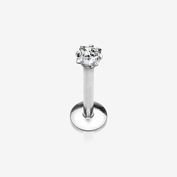 Implant Grade Titanium Square Gem Prong Set Top Internally Threaded Labret