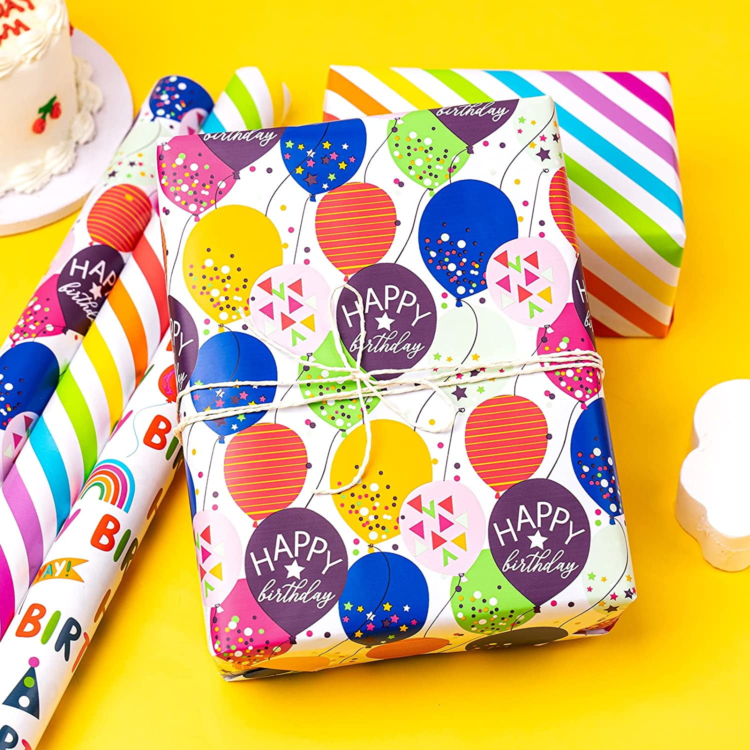 WRAPAHOLIC Carta Regalo Compleanno Reversibile - 43 Cm X 3 M, Rosso Con Scritta Happy Birthday