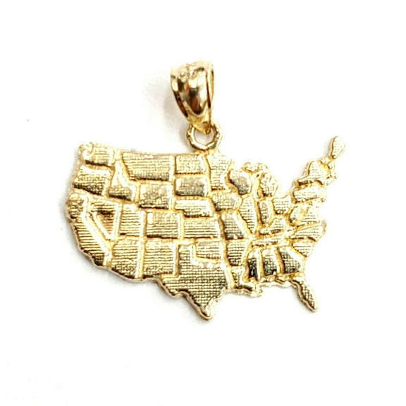 14k yellow gold United States USA outline map pendant charm fine jewelry 2.2g