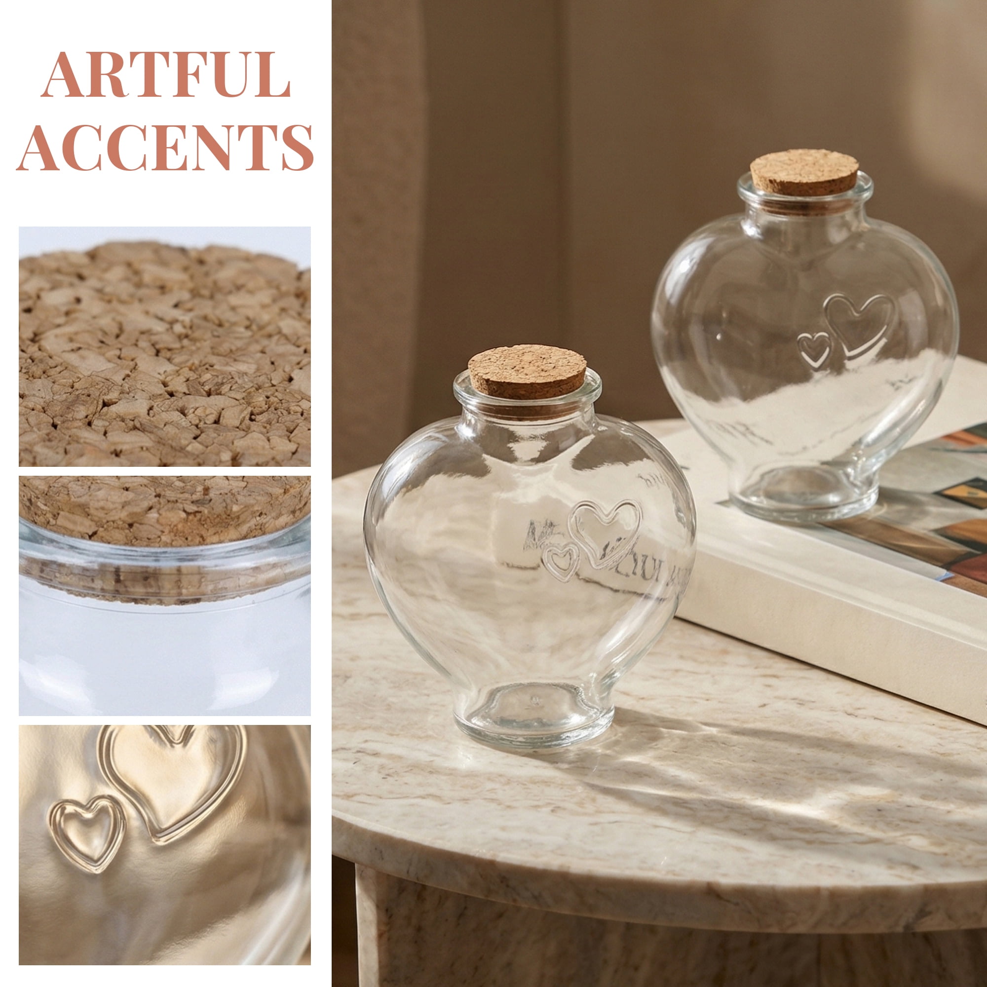 Unique Bargains 2pcs Glass Jars With Cork Stoppers Heart Shaped 4.4" x 4.4" x 4.7"