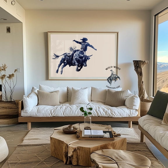 Rodeo Bull Rider Print, Southwestern Cowboy Wall Art Home Decor #3149, Unframed Poster Size 8x12