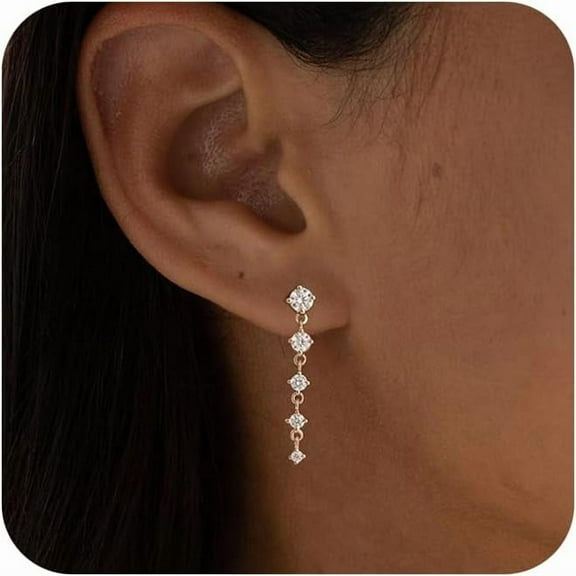 Gold Dangle Earrings for Women,Dainty Gold Earrings 14K Gold Plated Butterfly Drop Earrings for Women Trendy Hypoallergenic CZ Dangling Earrings Simple Gold Long Earrings for Women Jewelry