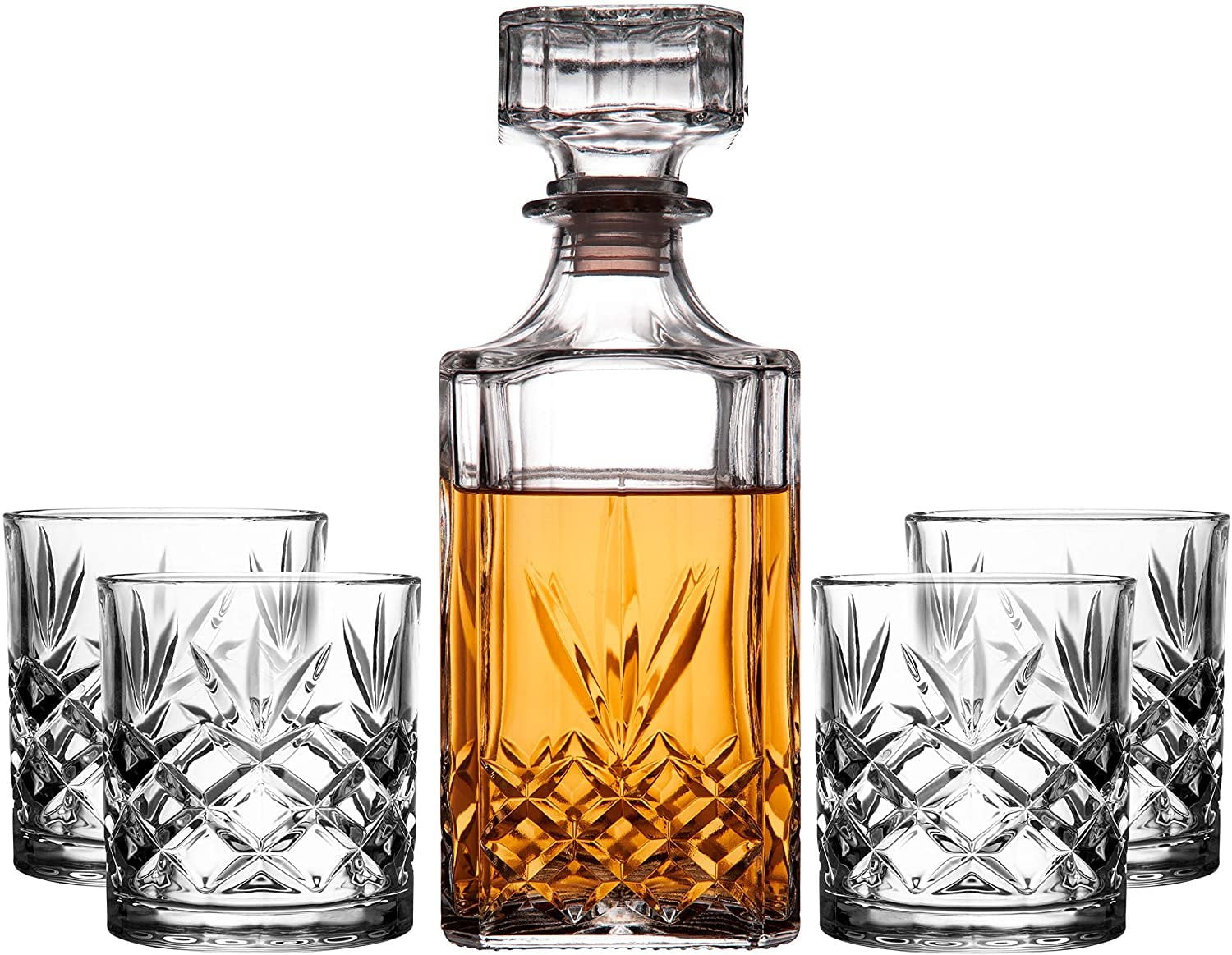 Perfect Whiskey Decanter Set for Scotch Bourbon With Magnetic Gift Box High-end European Style Whisky Decanter Set Exquisite Diamond Design Wine Decanter Carafe 4 Whisky Glasses Tumbler Set