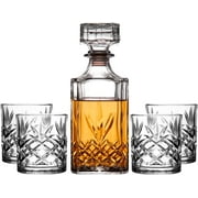 Royalty Art Kinsley Whiskey Glasses Set with Decanter for Scotch, Bourbon, Cognac, and Liquor, Classic 5-Pc. Glass Bundle for Serving Alcohol, Pull Top Drink Stopper