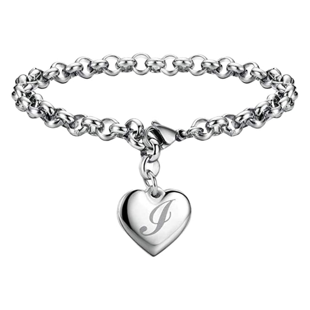 Pulseras con iniciales para adolescentes Pulseras con corazón de acero inoxidable para mujeres 26 letras Alfabeto Pulsera Regalos de joyería para niñas adolescentes