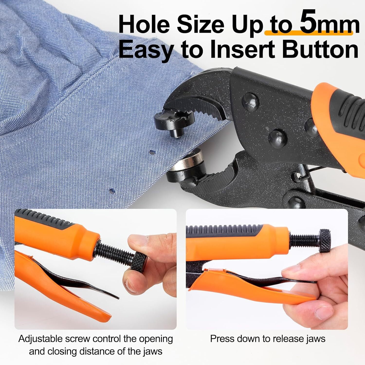 LQQBOX Snap Button Kit, Heavy Duty Snap Fasteners Tool, Screw Snap on Tools Included 1pc Snap Plier and 40 Sets 15mm Stainless Snaps, Buttons Snap Fastener Tool for Boat Cover, Tarps, Canvas, Leather