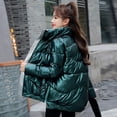 thumbnail image 6 of Fashion Women Autumn Winter Glossy Stand Collar Jacket Cotton Liner Down Coat, 6 of 8