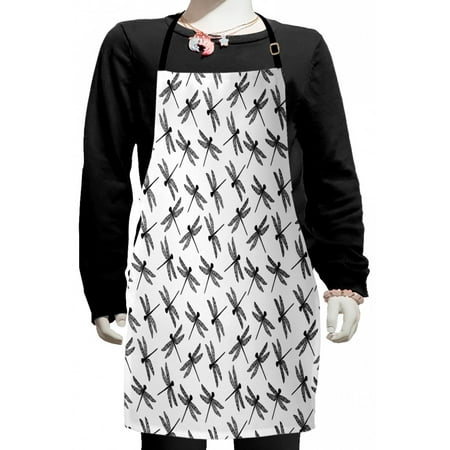 

Black and White Kids Apron Monochrome Summer Season Fauna Elements Sketch Style Striped Wings Boys Girls Apron Bib with Adjustable Ties for Cooking Baking Painting Black and White by Ambesonne