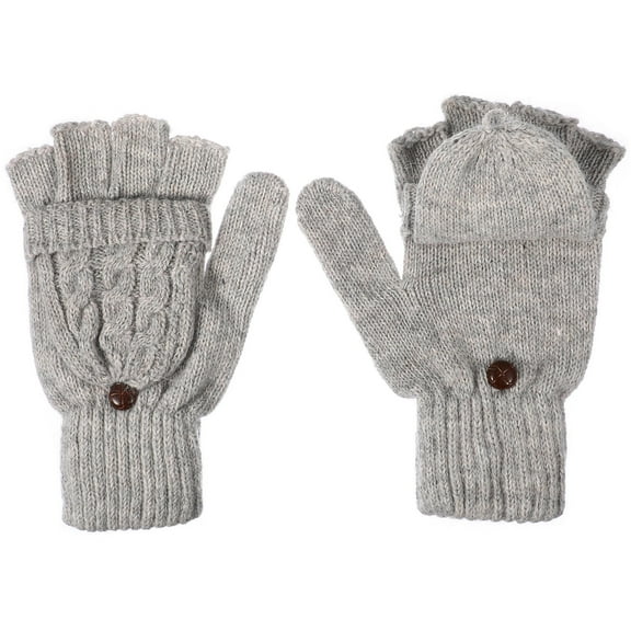 DINHEAROM Grey Wool Cotton Gloves 1 Pair for Women Winter Hand Warmer Typing Writing