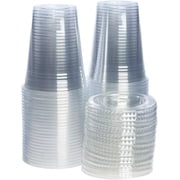 GUSTO 16 oz Clear Plastic Cups with Flat Lids, Disposable Drinking Cups for Iced Coffee, Milkshakes, Smoothies, 100 Count