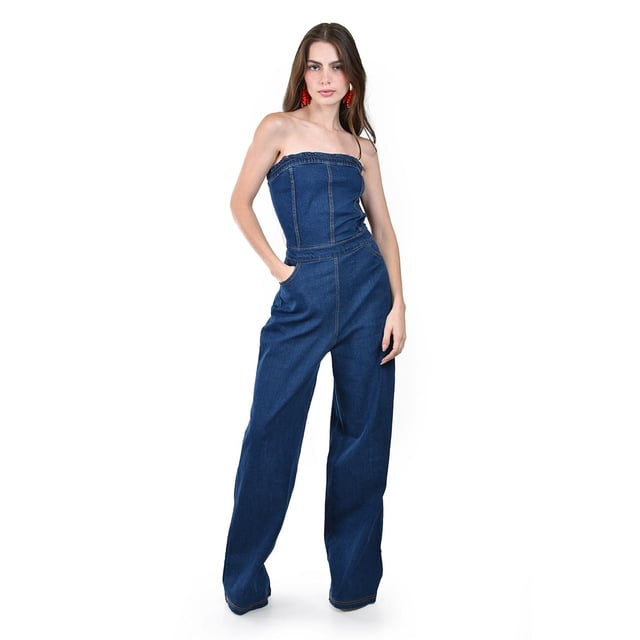 Jumpsuit strapless de mezclilla Roman Fashion /Juvenil, 40893 (Azul dark) azul oscuro M