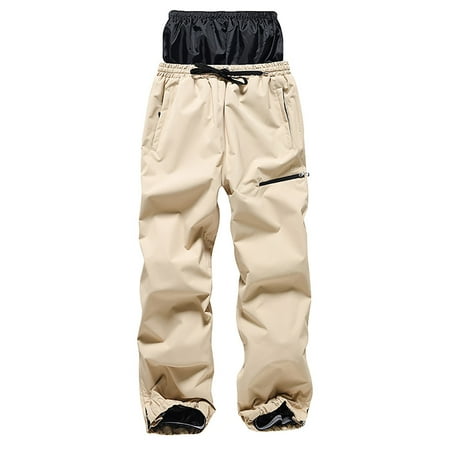 Tuphregyow Women s and Men s Ski Pants Men s Large Size Warm Snowboard Pants Double Board Windproof Ski Pants Baggy Casual Pants for Summer Beach Comfy Soft Leisure Trousers Khaki L