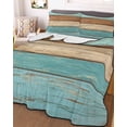 thumbnail image 3 of Quilts Twin Size, Farmhouse Aqua Brown Soft Comforter Bedding Set for Bed, Vintage Wooden Striped Lightweight Quilted Bedspread with Pillow Cover(2 Pieces) for All Season, 68x86 Inch, 3 of 6