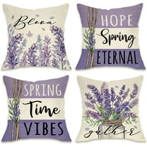 Lavender Flower Decorative Throw Pillow Covers 18x18 Set of 4, Spring Time Vibes Purple Floral Mason Jar Outdoor Pillowcase, Hope Spring Eternal Bloom Gather Stripes Cushion Case Home Decor
