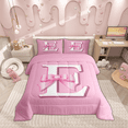 thumbnail image 2 of Feelyou Monogrammed E Bedding Sets Twin with Comforter, Initial Letter Duvet Insert, Pink Bow Reversible Down Comforter, Super Cozy Bedroom Decor, 2-Piece, 2 of 8
