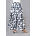 thumbnail image 4 of Women Navy Blue Cotton Maxi Skirt, Boho Flowy White Paisley Motif Hand Block Print with Elastic Waist, XS, 4 of 6