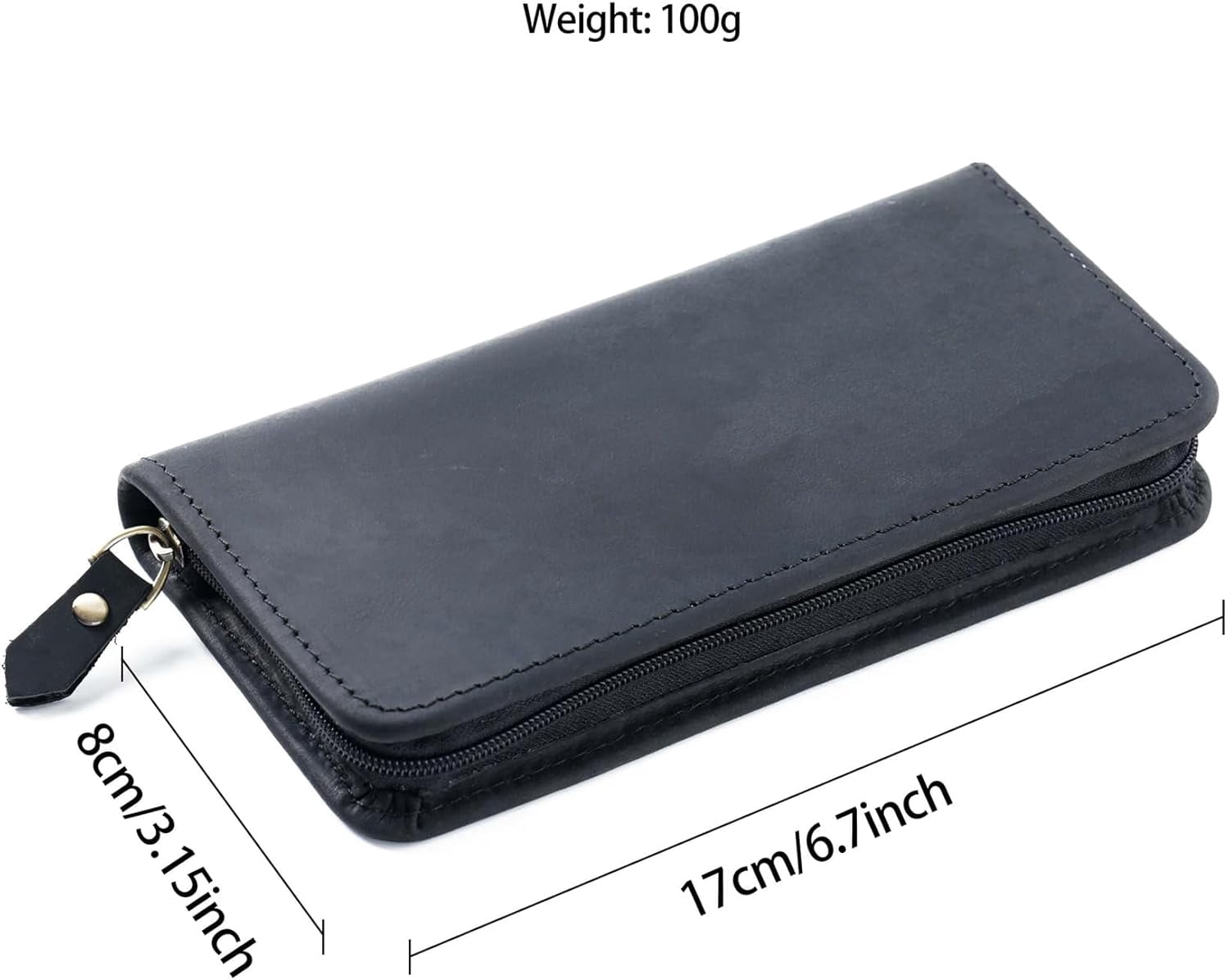 ABPETE Vintage Leather Fountain Pen Case 3 Divided Slots, Zippered Pen Case Pouch, Handmade Display Holder for Rollerball Pen (Black)