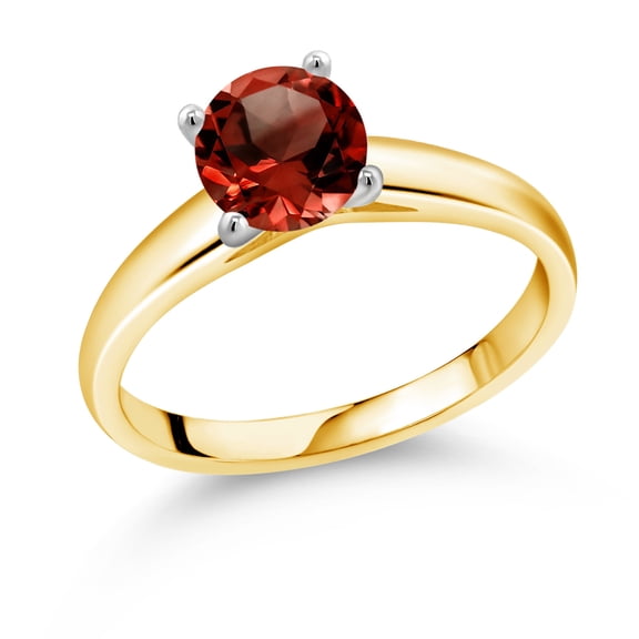 Gem Stone King 1.20 Ct Round Red Garnet 10K Yellow and White Gold Ring Ring (Size 9)