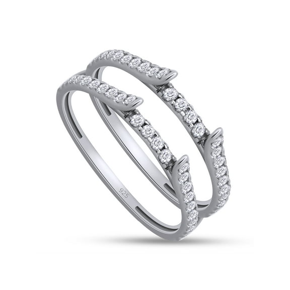 AFFY 0.50CT White Cubic Zirconia Cathedral Enhancer Ring Guard for Women 14K White Gold over Silver-4