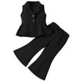 thumbnail image 3 of HAOTAGS Girls V-Neck Outfit Sets 2 - 8,Sleeveless Top & Split-Hem Trousers Solid Color Blazer Two - Piece Suit Sets Black 6-7 T, 3 of 7