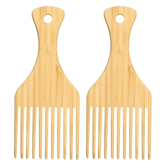 Unique Bargains 2pcs Hair Pick Wooden Hair Pick Afro Hair Pick Suitable for Coarse Thick Hair Wood Color 7.17"x3.07"