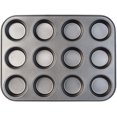 thumbnail image 2 of Molde para muffins de acero para 12 muffins grandes, antiadherente, 35 x 26,5 cm, molde para magdalenas, molde para brownies, molde para pasteles, molde para hornear, plateado, 2 of 7