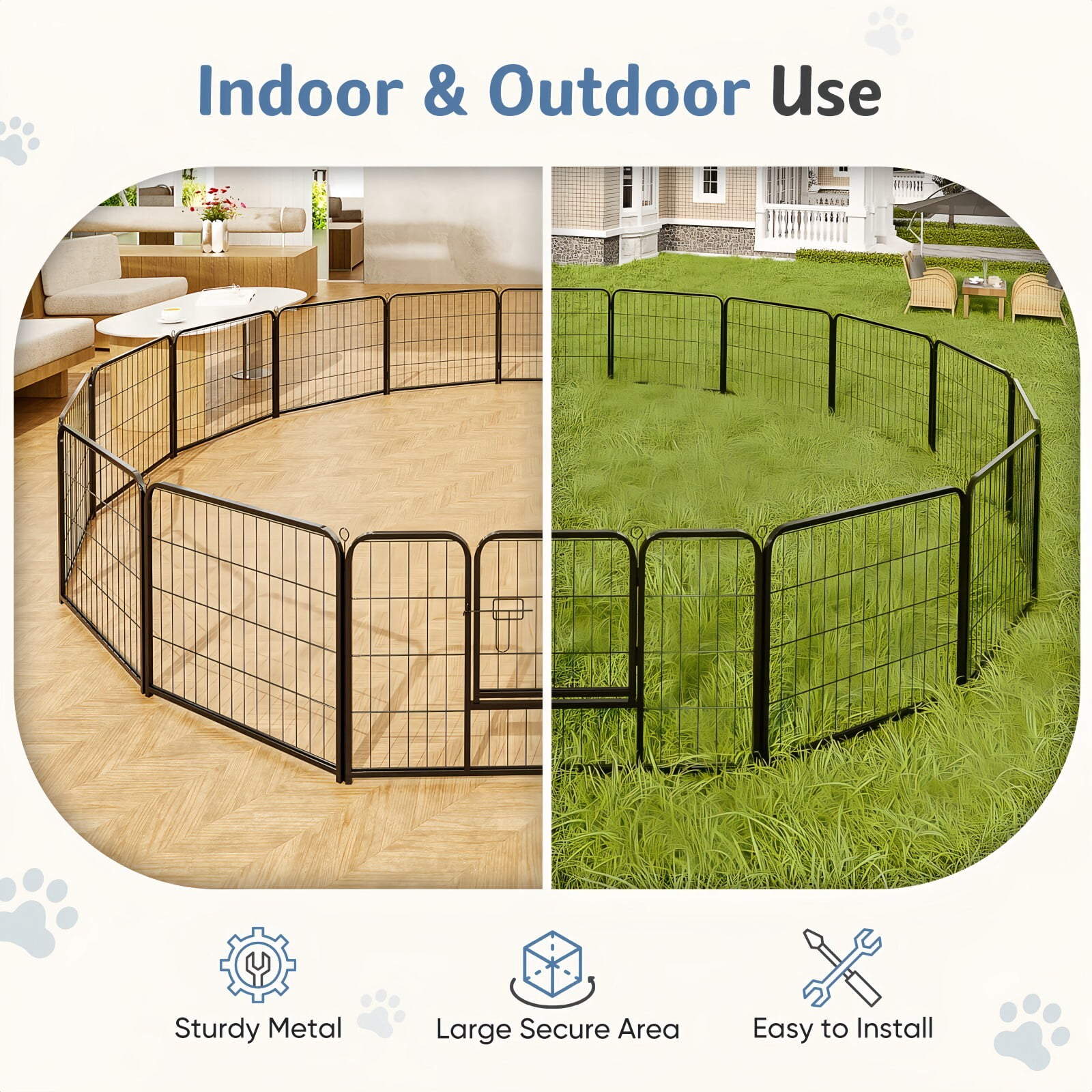 Kelno 40" Tall Dog Playpen 16 Panels Adjustable Metal Pet Fence with Lockable Door Indoor Outdoor Dog Crate Enclosure for Medium Large Dogs