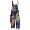 thumbnail image 2 of Women Leaf Print Bib Overalls Loose Fit Bohemian Wide Leg Jumpsuit With Pockets Orange S, 2 of 4